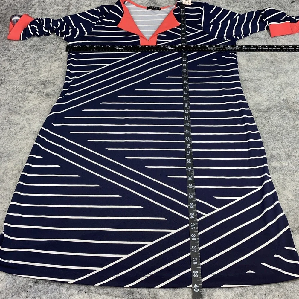 TIANA B Ladies 14 W Navy/ White Striped Coral Accents Fit & Flare Nautical Dress